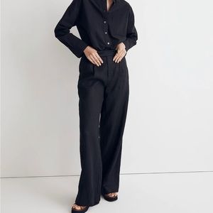 Madewell The Petite Harlow Wide Leg Pant in 100% Linen Black Size 14